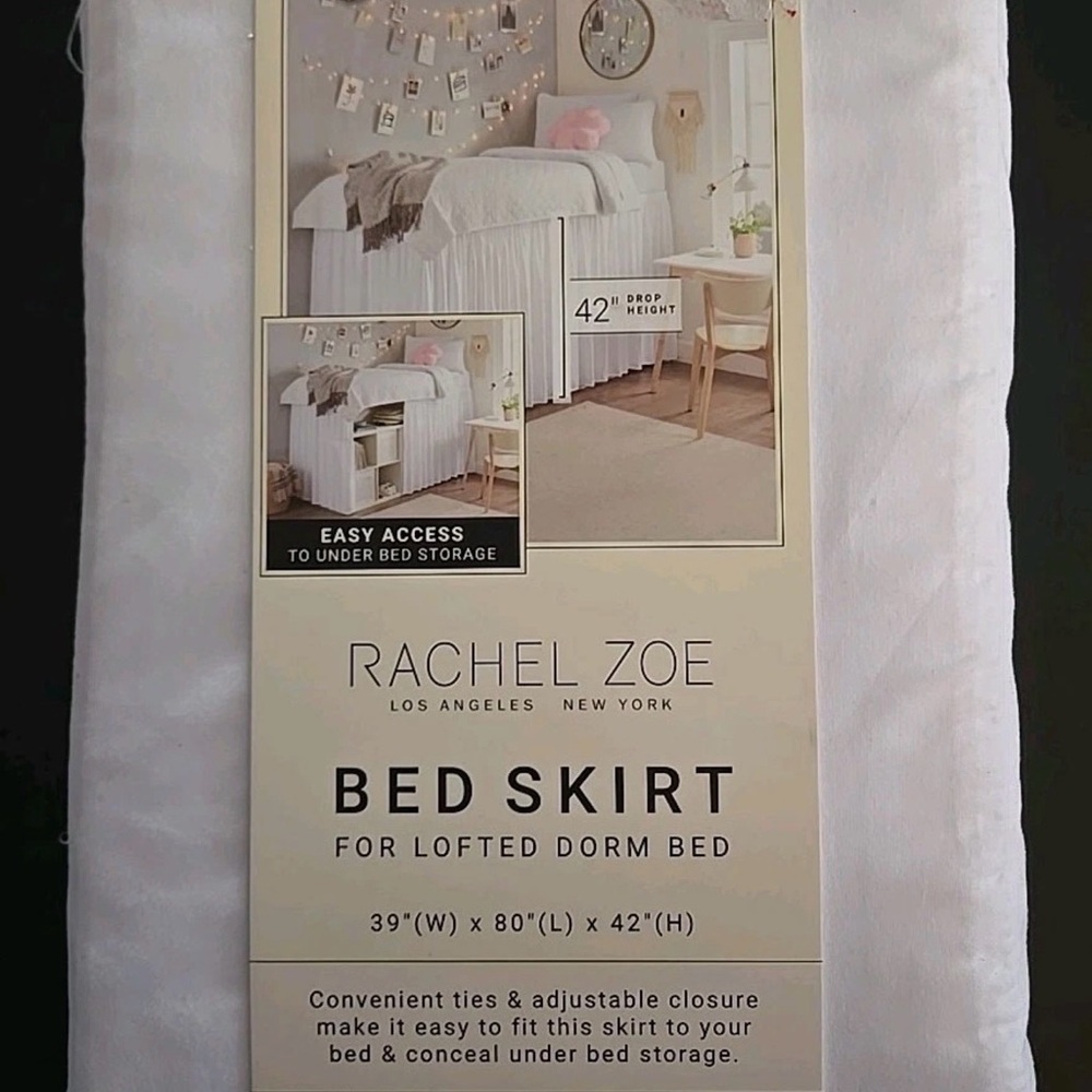 Rachel Zoe Twin or Twin XL Bed Skirt 39" x 80" x 42" Lofted Dorm Bed White - Picture 13 of 15